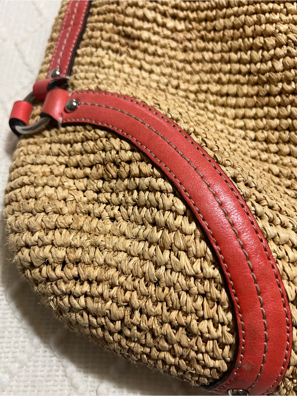 Vintage Coach Straw Hobo Shoulder Bag with Red Leather Trim - Picture 8 of 13